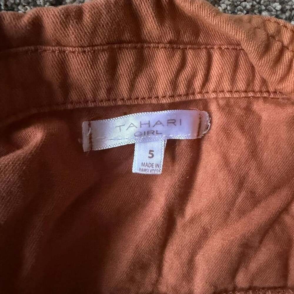 Tahari Girl Denim Jacket Size 5 Rust Orange Button Front Raw Hem